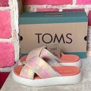 TOMS NIB ALPARGATA MALLOW CROSSOVER SANDALS SLIDES SHOES CANDY PINK TIE DYE 8